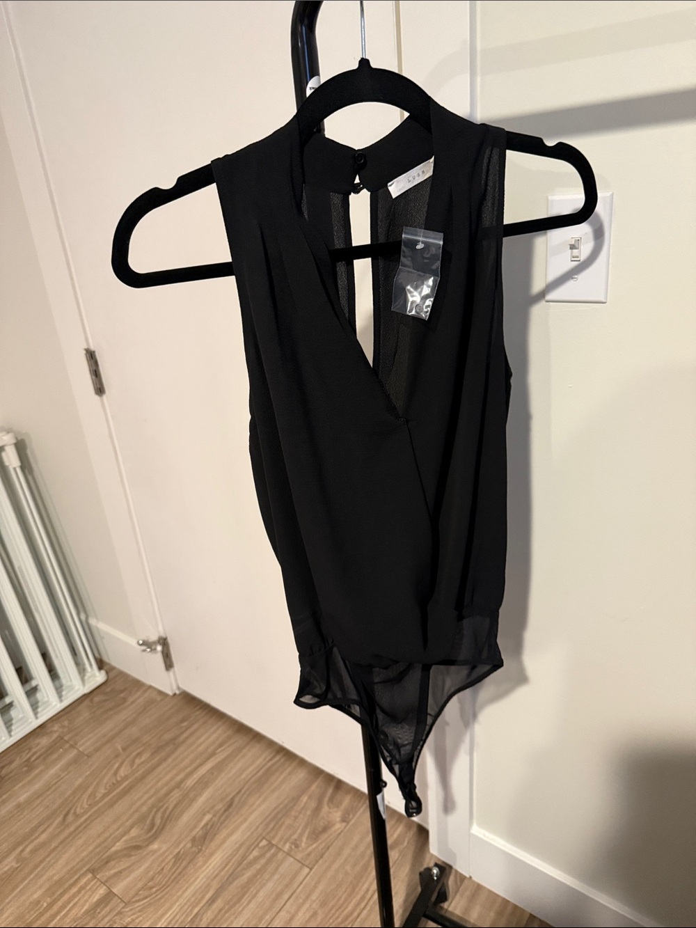 Anthropologie Women's Black Sleeveless Surplice Bodysuit